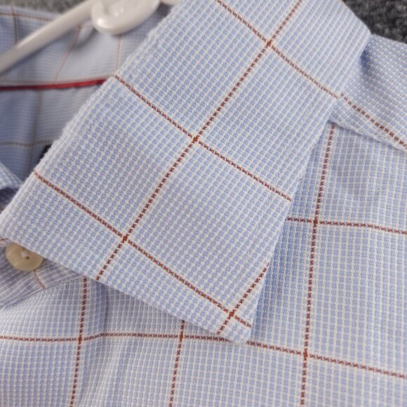 Eton Blue Orange Check 18 Button Up Convertible Cuff Pocket Long Sleeve Shirt - Picture 7 of 16